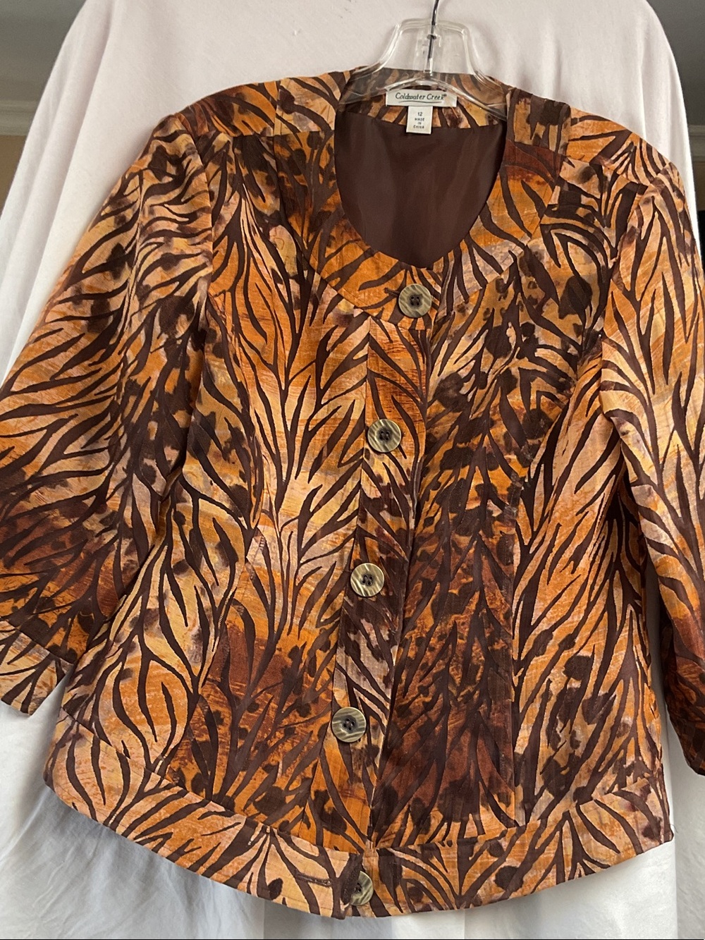 Cold water creek Women's Brown & Tan Printed Button Jacket